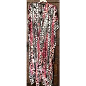 Asa Kaftans Pink Snake Print Kimono Robe Halter Dress w/ Scarf One Size Set